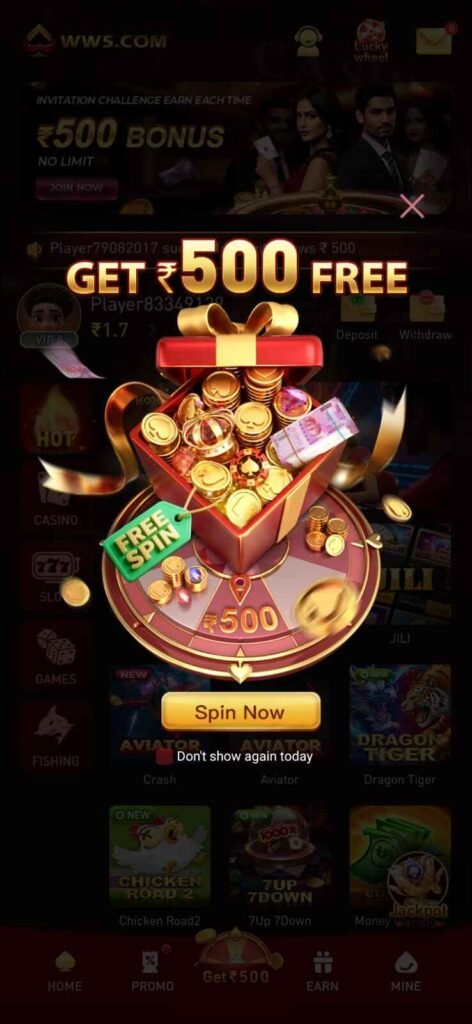 WW5 Game Apk Real Cash Game official download 2025, free earning app India, instant withdrawal money game.